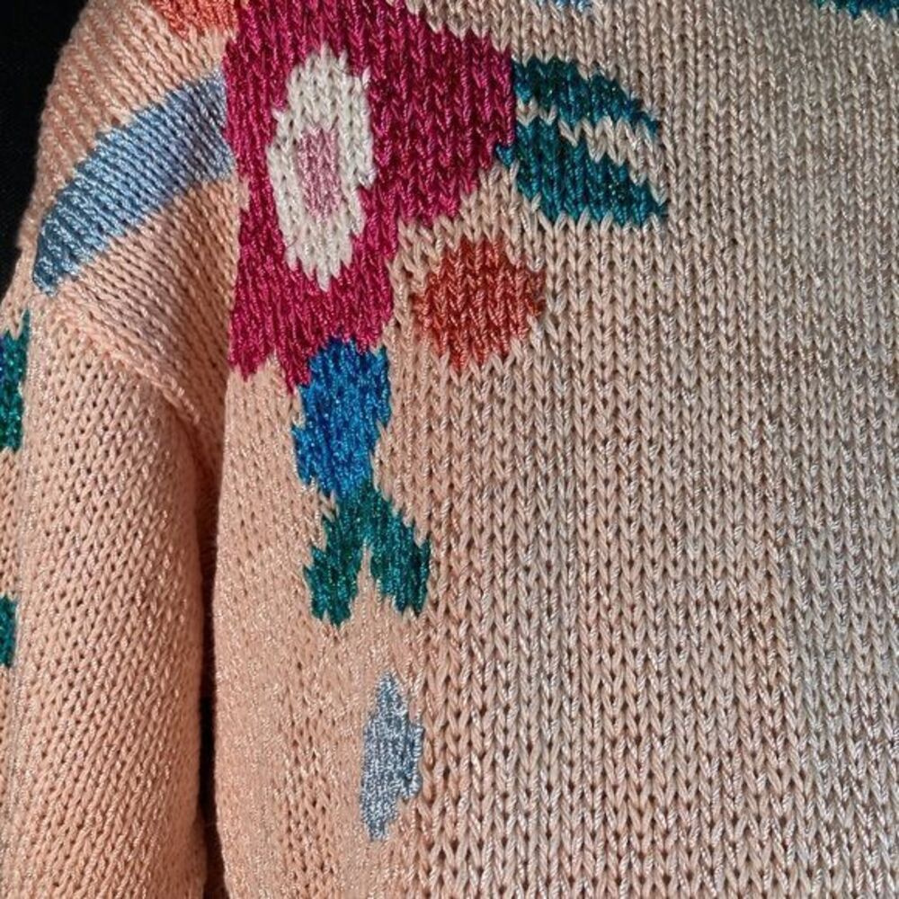 Vintage 80’s sparkly face mask ugly Goldberg Sweater size M dolman sleeves E136 - Picture 5 of 6